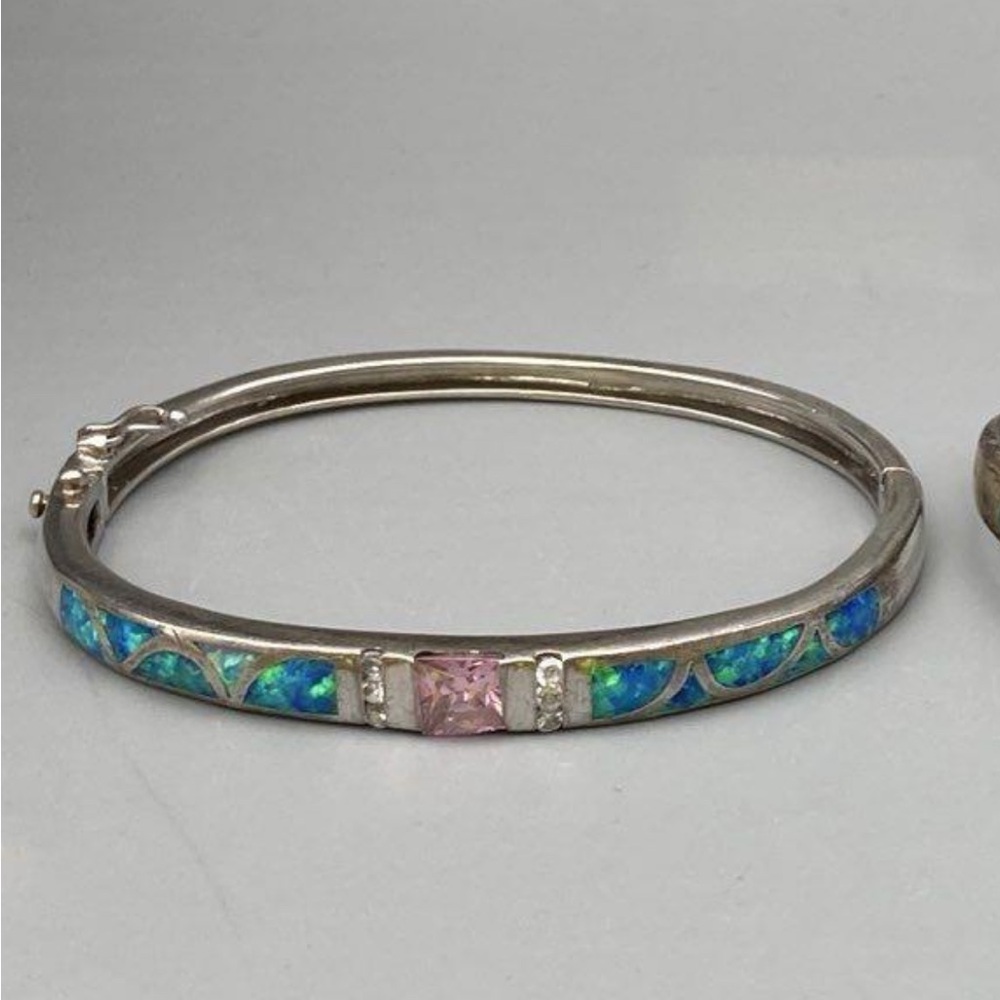 Sterling silver opal bangle vintage
